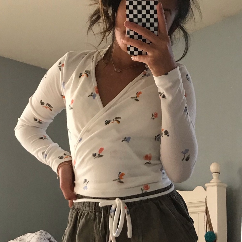 simple floral wrap top